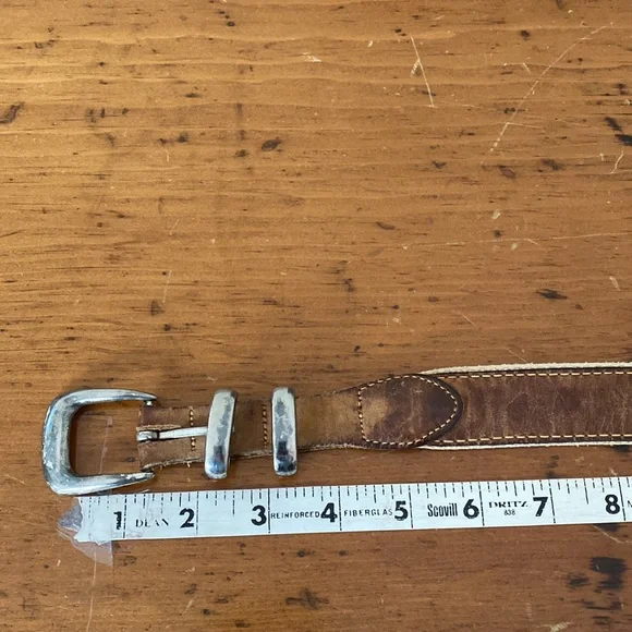 Mens distressed leather embroidered vintage sailfish fishing belt silver tip - Picture 5 of 8